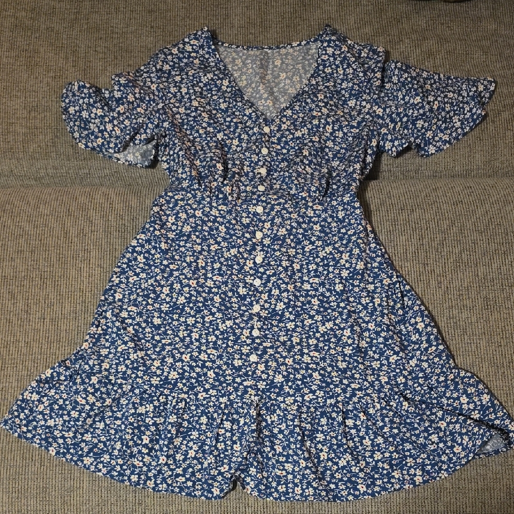 SHEIN Blue Floral Midi Dress
